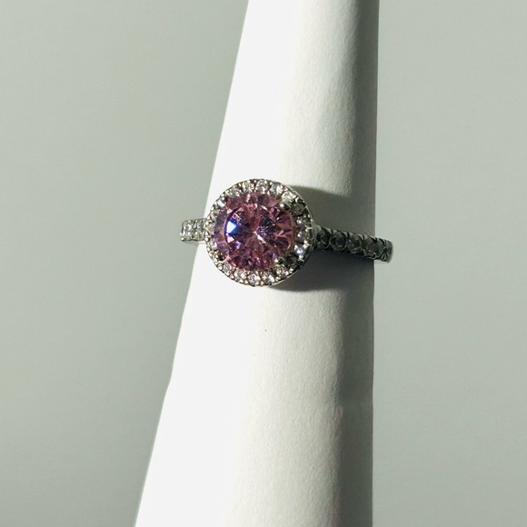 S925 Sterling Silver Round Pink Cubic Zirconia Ring Eternity Baby Pink - Picture 6 of 6